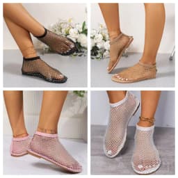 Round Toe Holiday Rhinestone Sandal Slipper Non-Slip Flat Shoes Mesh Seaside Sandals Waterproof Shiny Sexy Ankle Boot Outdoor