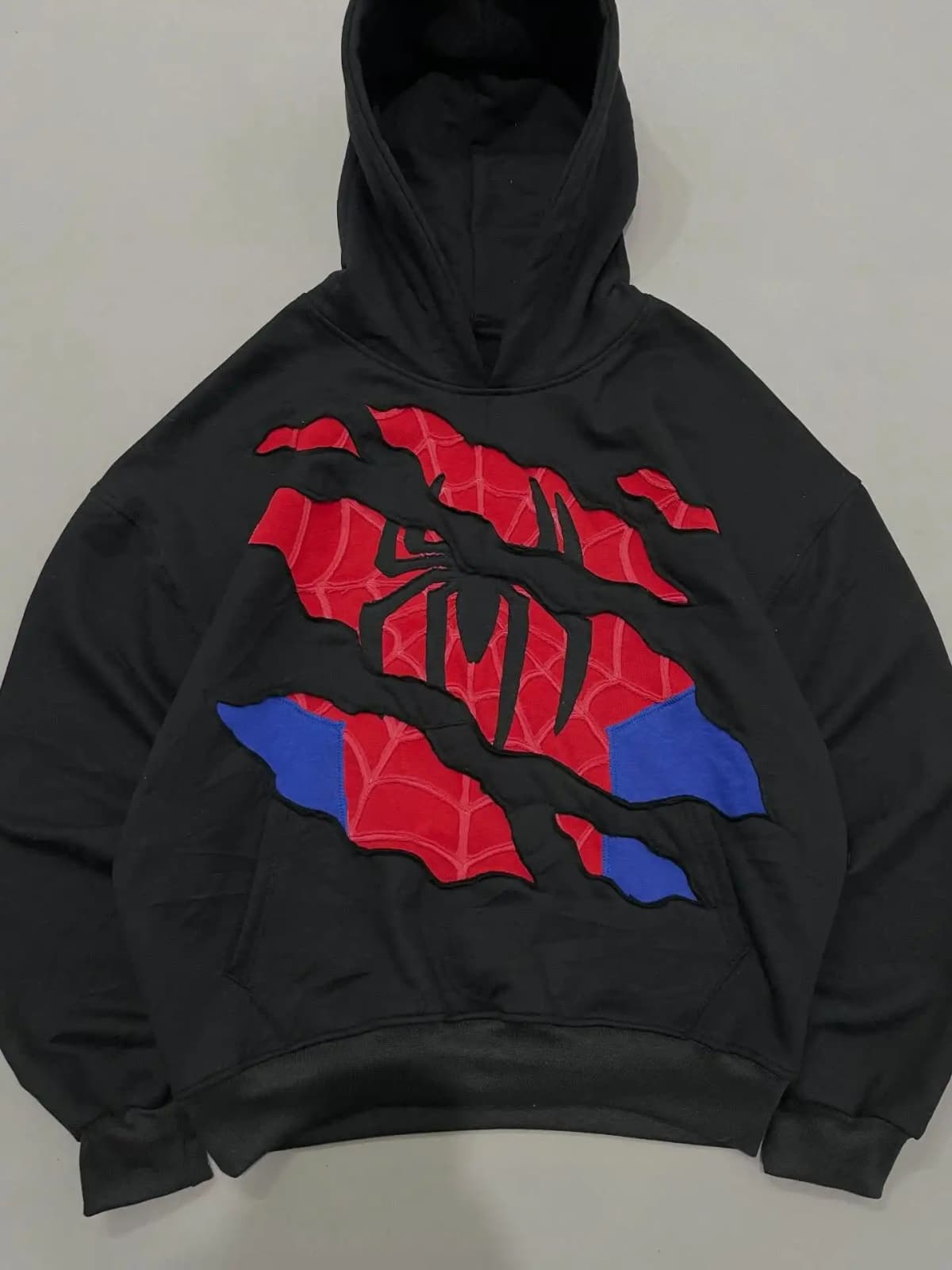 American Retro Spider Patchwork Print Hoodies Fashion Oversized Loose Full Zipper Hoodie Men Jacket Gothic Y2k Street Sweatshirt