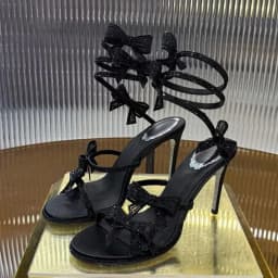 Luxury Rhinestones Mesh Bowknot Snake Coiled Women Gladiator Sandals Sexy Narrow band Thin High heels Summer Wedding Party Shoes