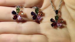 Shinning Flower Colorful CZ Crystal Pendant Jewelry Sets 925 Sterling Silver Pendant Necklace + Dangle/Hoop Earring Sets