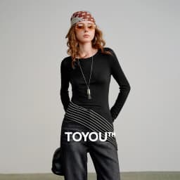 TOYOUTH Women Wool Blend T-Shirts 2026 Spring New Black Slim Fit Striped Asymmetric Hem Blouses