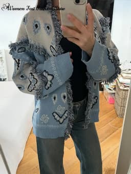 Knitted Jacquard Cardigans 2026 Autumn New Female Casual Stand Collar Full Sleeve Sweater Coats Women's Loose Printing Knitwear