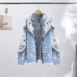 Knitted Jacquard Cardigans 2026 Autumn New Female Casual Stand Collar Full Sleeve Sweater Coats Women's Loose Printing Knitwear