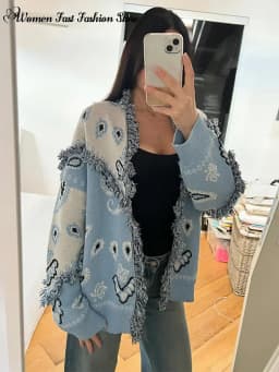 Knitted Jacquard Cardigans 2026 Autumn New Female Casual Stand Collar Full Sleeve Sweater Coats Women's Loose Printing Knitwear