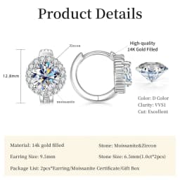 Lnngy Certified Moissanite Halo Earrings For Women 14K Gold Filled Lab Diamond Huggies Earring Sparkling Wedding Jewelry Gift