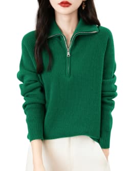 Turtleneck Wool Women's Sweater 100% Merino Wool Fall Winter Zip Pullover Casual Long Sleeve Knitted Sweater Top Female Clothing