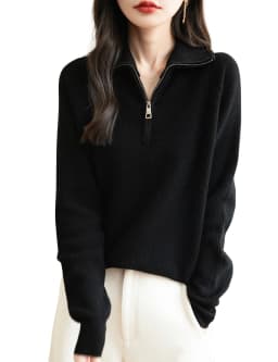 Turtleneck Wool Women's Sweater 100% Merino Wool Fall Winter Zip Pullover Casual Long Sleeve Knitted Sweater Top Female Clothing
