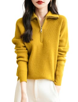 Turtleneck Wool Women's Sweater 100% Merino Wool Fall Winter Zip Pullover Casual Long Sleeve Knitted Sweater Top Female Clothing