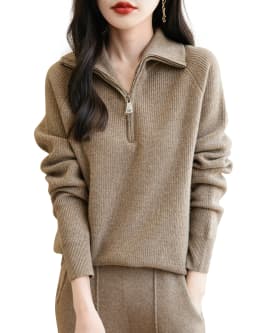 Turtleneck Wool Women's Sweater 100% Merino Wool Fall Winter Zip Pullover Casual Long Sleeve Knitted Sweater Top Female Clothing