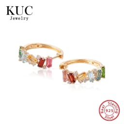 Unique Light Luxury Summer Fine Jewelry Designer Plata 925 Sterling Silver Rainbow Colors Zircon Hoop Earrings for Girls