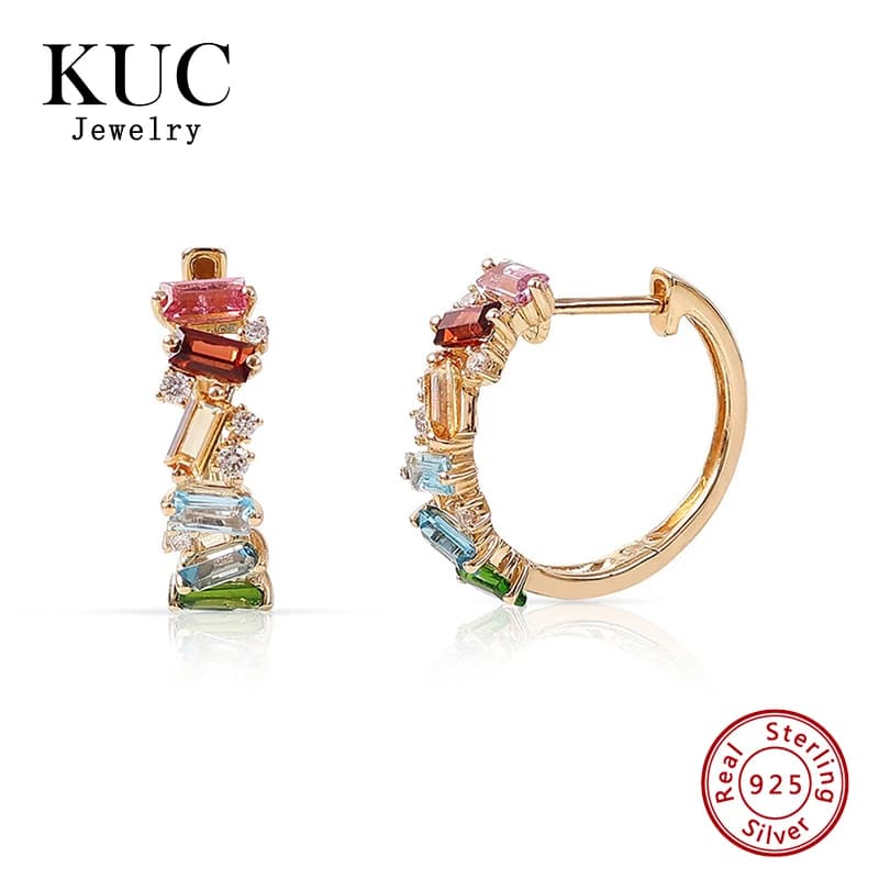Unique Light Luxury Summer Fine Jewelry Designer Plata 925 Sterling Silver Rainbow Colors Zircon Hoop Earrings for Girls