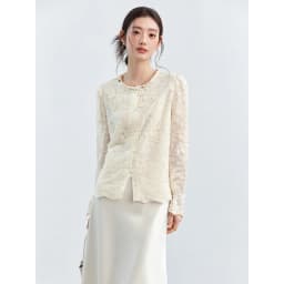 VIMLY Apricot Lace Blouse Women 2026 Spring New O-Neck Floral Embroidery Scallop Hem Top French Style Elegant Casual Shirt A5236
