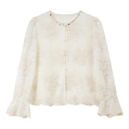 VIMLY Apricot Lace Blouse Women 2026 Spring New O-Neck Floral Embroidery Scallop Hem Top French Style Elegant Casual Shirt A5236