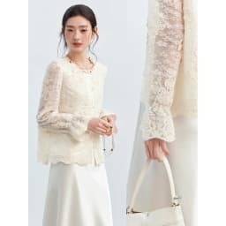 VIMLY Apricot Lace Blouse Women 2026 Spring New O-Neck Floral Embroidery Scallop Hem Top French Style Elegant Casual Shirt A5236
