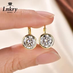 Lnkry 5MM/6.5MM/8MM Moissanite Hoop Earring 14k Gold-Filled Sparling Lab Diamond Leverback Earrings for Women Gift