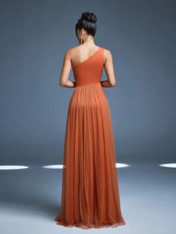 Mgiacy New Arrival One Shoulder Solid Color Bridesmaid DressperspectiveRuchedHigh slitMesh,Long dress