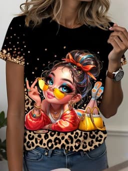 Leopard Print Women's T-Shirt Short Sleeved Tops Summer Casual Women's Crew-Neck Y2k Clothes T-Shirt Outdoor Street Elegant Top