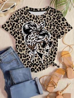 Leopard Print Women's T-Shirt Short Sleeved Tops Summer Casual Women's Crew-Neck Y2k Clothes T-Shirt Outdoor Street Elegant Top
