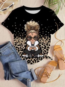 Leopard Print Women's T-Shirt Short Sleeved Tops Summer Casual Women's Crew-Neck Y2k Clothes T-Shirt Outdoor Street Elegant Top