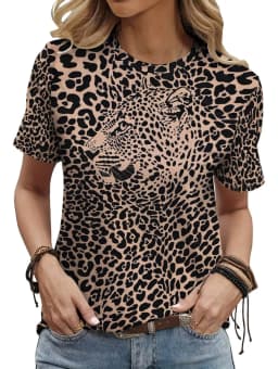 Leopard Print Women's T-Shirt Short Sleeved Tops Summer Casual Women's Crew-Neck Y2k Clothes T-Shirt Outdoor Street Elegant Top
