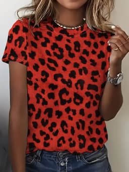 Leopard Print Women's T-Shirt Short Sleeved Tops Summer Casual Women's Crew-Neck Y2k Clothes T-Shirt Outdoor Street Elegant Top