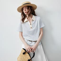 TOYOUTH Women's T-Shirt 2026 Summer New Hollow Stripe Color Block Polo Collar Nautical Top, Loose Fit Vintage Tee