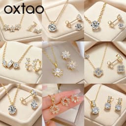 OXTAO Certified Moissanite Jewelry Set For Women 14K Gold Filled D VVS1 Moissanite Earrings Pendant Necklace Bracelet Set Gift