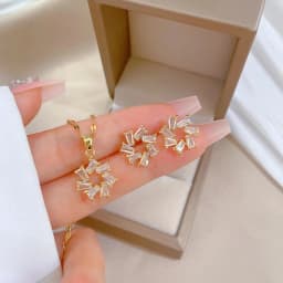 OXTAO Certified Moissanite Jewelry Set For Women 14K Gold Filled D VVS1 Moissanite Earrings Pendant Necklace Bracelet Set Gift
