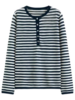 FSLE Striped T-shirt Long-sleeved Cover-up Women's 2026 Summer and Autumn New Style Half-open Knitted Top Loose Leisure
