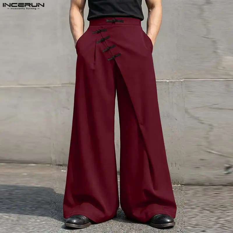 INCERUN Men Wide Leg Pants Patchwork Button Joggers Casual Trousers Man Streetwear 2026 Fashion Long Pants For Man Pantalones