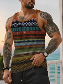 Stripe Plaid 3D Printed Tank Tops 2026 New Fashion Men's Tops Tees Sleeveless Fitness Vest Men Harajuku Streetwear GYM T-shirt