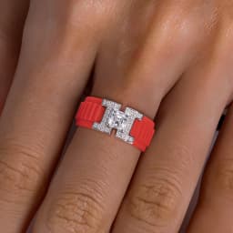 AnuJewel 5.5x5.5mm Asscher Moissanite Inlaid Silicone Ring 925 Sterling Silver Rubber Comfort Fit Wedding Ring for Women Men