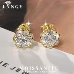 Lnngy Certified 6.5MM/8MM Moissanite Stud Earring 14K Gold Filled Solitaire Earrings for Women Romantic Dazzling Jewelry Gift