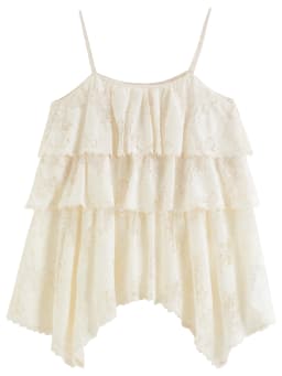 DUSHU Women's 2026 Summer New Arrival Lace Camisole Top Simple Ruffled Vacation Style Blouse Multiple Sizes for All Body Types