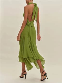 Elegant Women's Halter Long Dress Casual Hollow Out Backless Ruffles Maxi Dresses Evening Wedding Guest Party Summer New Prom