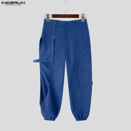 INCERUN Men Pants Solid Button Hollow Out Fashion Cargo Pants For Man Streetwear Joggers 2026 Fashion Casual Trousers Pantalones