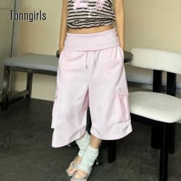 Tonngirls Korean Style Baggy Pants Women Medium Waist Sweatpants With Pocket Y2k Vintage Calf-length Pants Streetwear Trousers