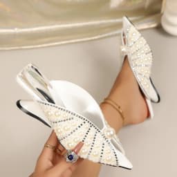 Elegant Ladies Brand Design Pearls High Heels Shoes Autumn Party Wedding Strange Heel Shiny Crystal Pumps Women Peep Toe Sandals