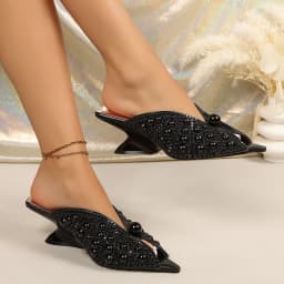 Elegant Ladies Brand Design Pearls High Heels Shoes Autumn Party Wedding Strange Heel Shiny Crystal Pumps Women Peep Toe Sandals