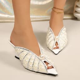 Elegant Ladies Brand Design Pearls High Heels Shoes Autumn Party Wedding Strange Heel Shiny Crystal Pumps Women Peep Toe Sandals