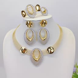 Two Tones Luxury Collar Necklace Earrings Bracelet Ring Big Size Choker 18K Gold Plated Jewelry Set Bridal Wedding Party Gifts