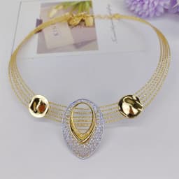 Two Tones Luxury Collar Necklace Earrings Bracelet Ring Big Size Choker 18K Gold Plated Jewelry Set Bridal Wedding Party Gifts