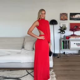 Red Asymmetrical Draped Backless Maxi Dress One Shoulder High Neck Cutout Bodycon Evening Gown For Women Formal Party