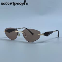 Sexy Cat Eye Rimless Punk Sunglasses Women New 2026 Luxury Designer Trendy Frameless Polygon Sun Glasses Vintage Metal Shades