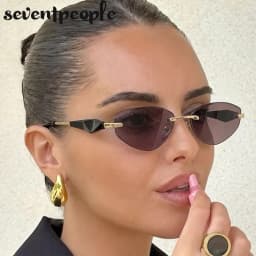 Sexy Cat Eye Rimless Punk Sunglasses Women New 2026 Luxury Designer Trendy Frameless Polygon Sun Glasses Vintage Metal Shades