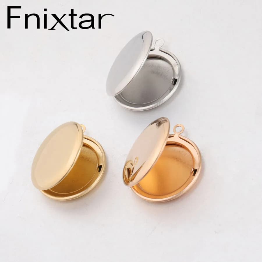 Fnixtar 20Pcs 30*27mm Mirror Polish Round Photo Locket Charms 316L Stainless Steel Photo Picture Locket For DIY Jewelry Making