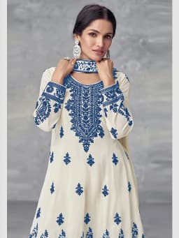Plus Size Women's Off-White and Black Printed Three-Piece Set Ethnic Style Crew Neck Long Top Wide-Leg Pants and Headscarf Set