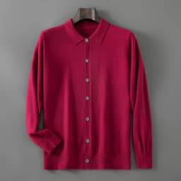 100% pure wool autumn sweater cardigan men Korean fashion solid color sweater loose men's shirt collar coat.