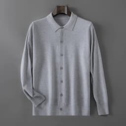 100% pure wool autumn sweater cardigan men Korean fashion solid color sweater loose men's shirt collar coat.