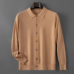 100% pure wool autumn sweater cardigan men Korean fashion solid color sweater loose men's shirt collar coat.